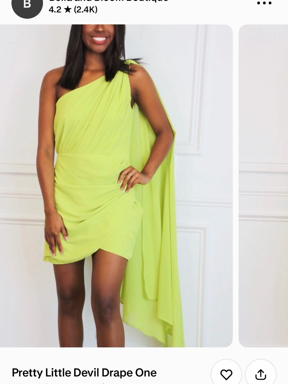 One-Shoulder Lime Green Drape Dress